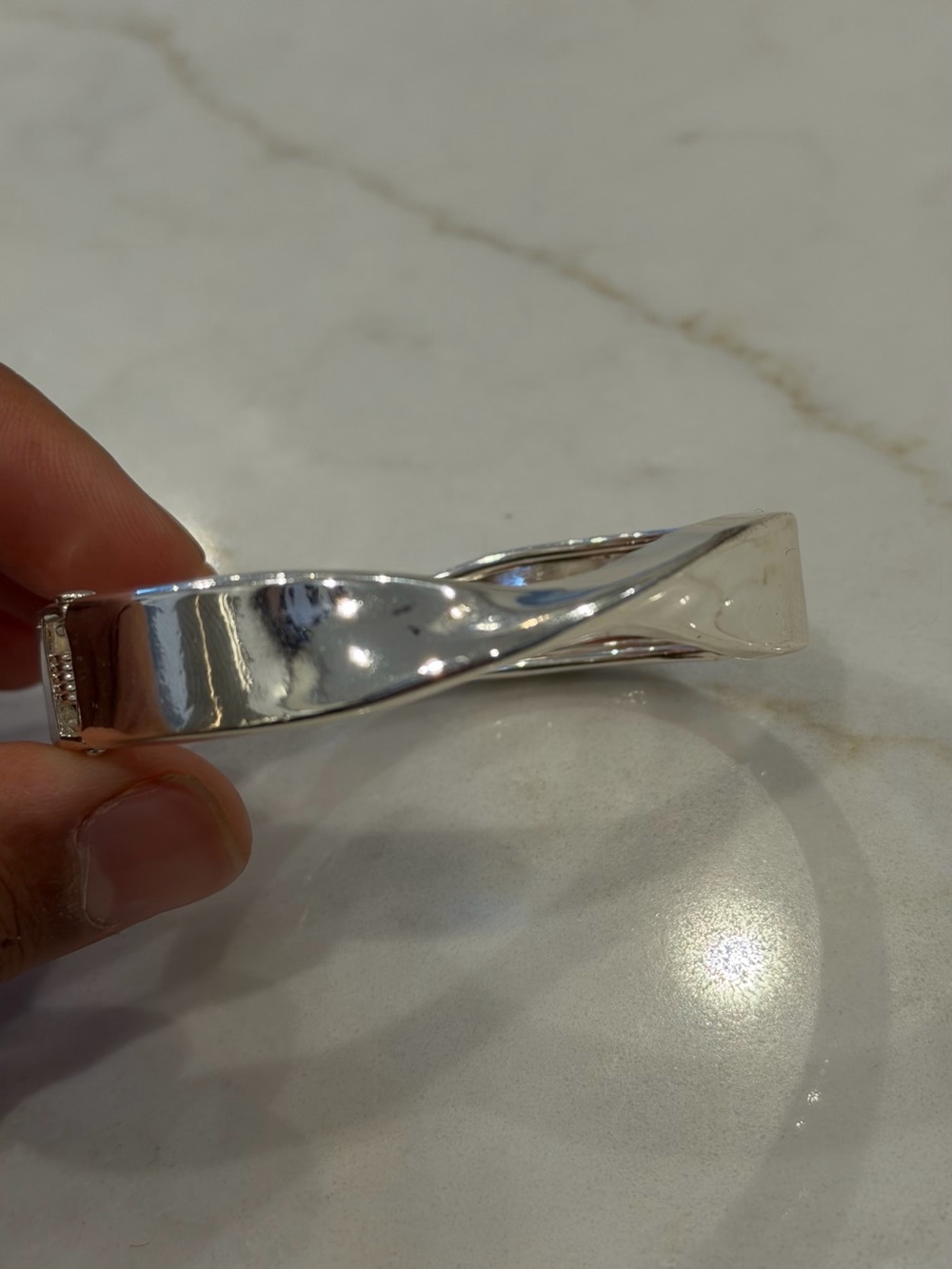 Silver Tone Twisted Hinged Bangle Bracelet Modern Wave Design